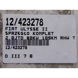ULYSSE II 807 C8 SPRZĘGŁO TARCZA DOCISK 2,0 RHW