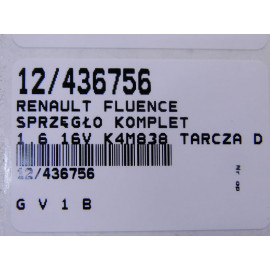 RENAULT SPRZĘGŁO 1,6 16V K4M838 TARCZA DOCISK