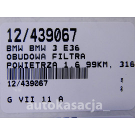 BMW 3 E36 OBUDOWA FILTRA POWIETRZA 1,6 1727684