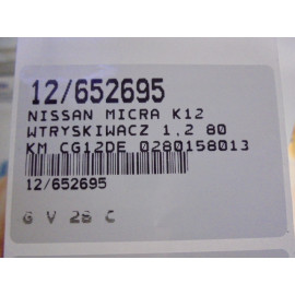 MICRA K12 WTRYSKIWACZE 0280158013 KPL 1,2 12V