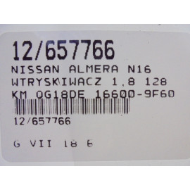 ALMERA N16 WTRYSKIWACZE 16600-9F600 1,8 16V KPL