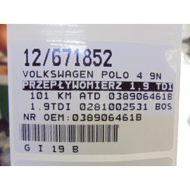 POLO 4 IV PRZEPŁYWOMIERZ 038906461B 1,9TDI