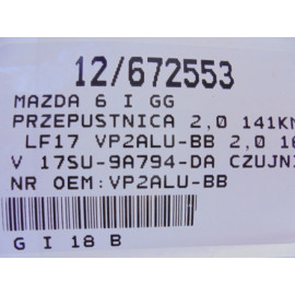 MAZDA 6 I GG PRZEPUSTNICA VP2ALU-BB 2,0 16V