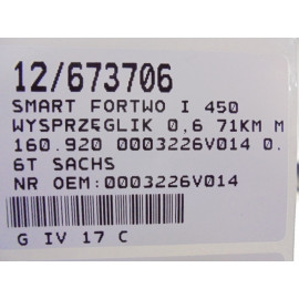 FORTWO I 450 WYSPRZĘGLIK 0003226V014 0,6T